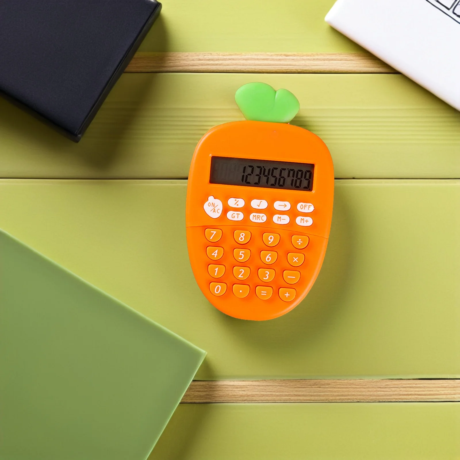 

12-Digit Carrot Shape Electronic Calculator Portable 12-Bit Clear Display For Kids School Office Use Orange Lightweight Mini