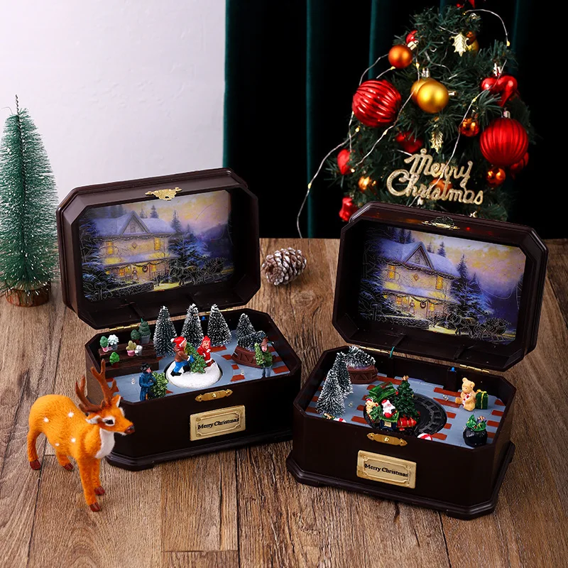 Christmas Ornament with USB Powered Rotating Music Box and Luminous Lights for Festive Decoration and Holiday Ambiance