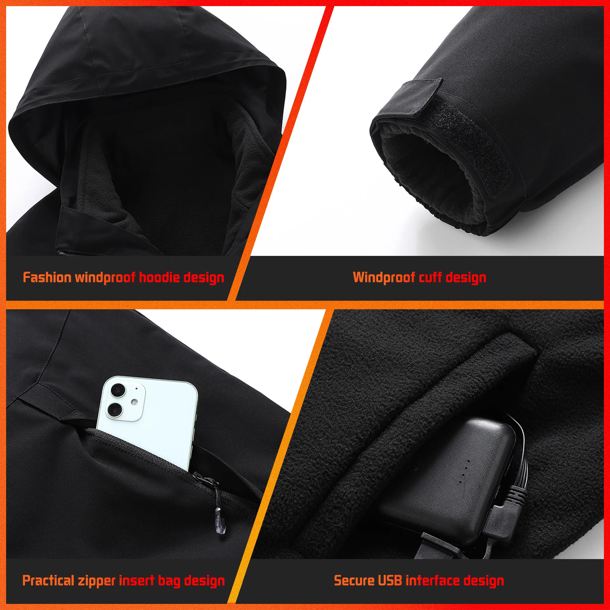 TODWARM Heated Jacket Winter Heating Motorcycle Jacket USB Electric Heating Jackets Hooded Camping Warm Heated Clothes Skiing