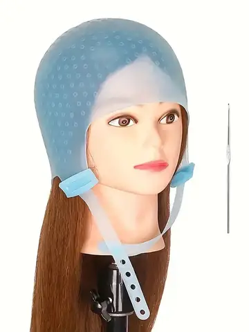 Reusable Silicone Hair Coloring Highlighting Cap with Metal Hook Heat-Resistant Hair Dyeing Tool Salon Hairdressing Tipping Caps