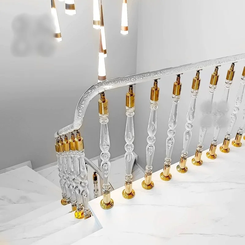 

Luxurious crystal staircase handrails, light luxury modern villa hotel bay windows, high-end duplex crystal column guardrails