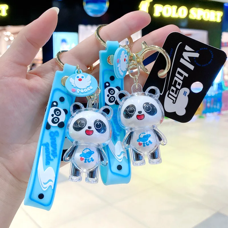 MINISO Lovely Snow Panda Keychain Accessories Currently Lotso Pig Gift Car Key Ring Students Bag Pendant Car Gadget