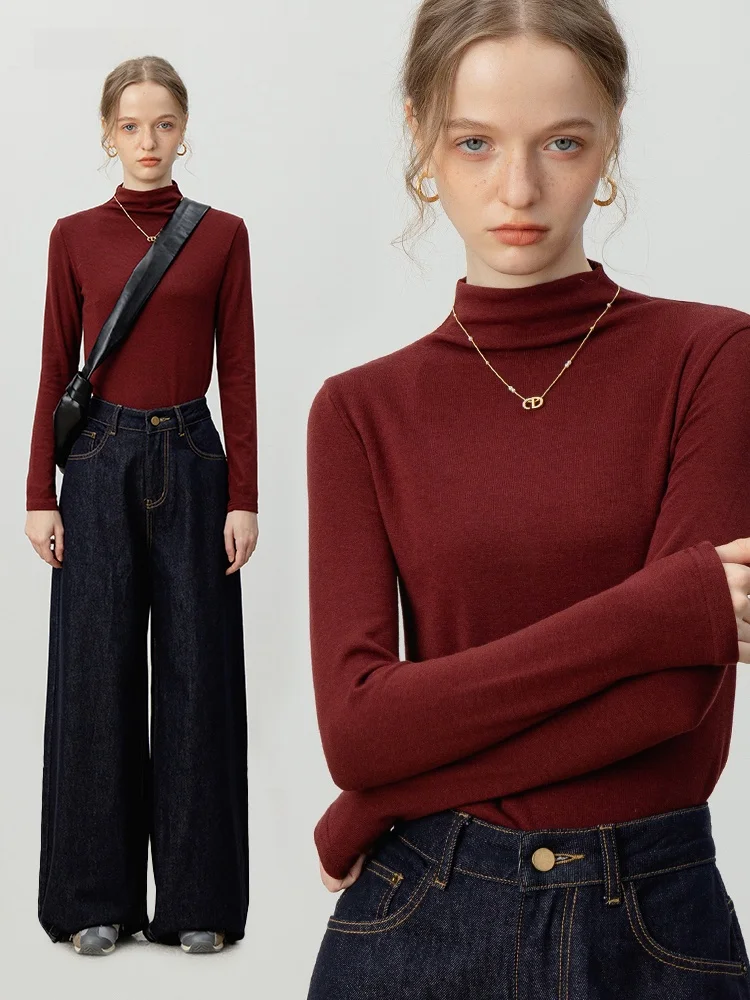 

EGGKA Цветная вязаная базовая кофта с длинным рукавом и воротником-стойкой для женщин, весна-осень, новый стиль, универсальная, для повседневной носки, внутренний слой