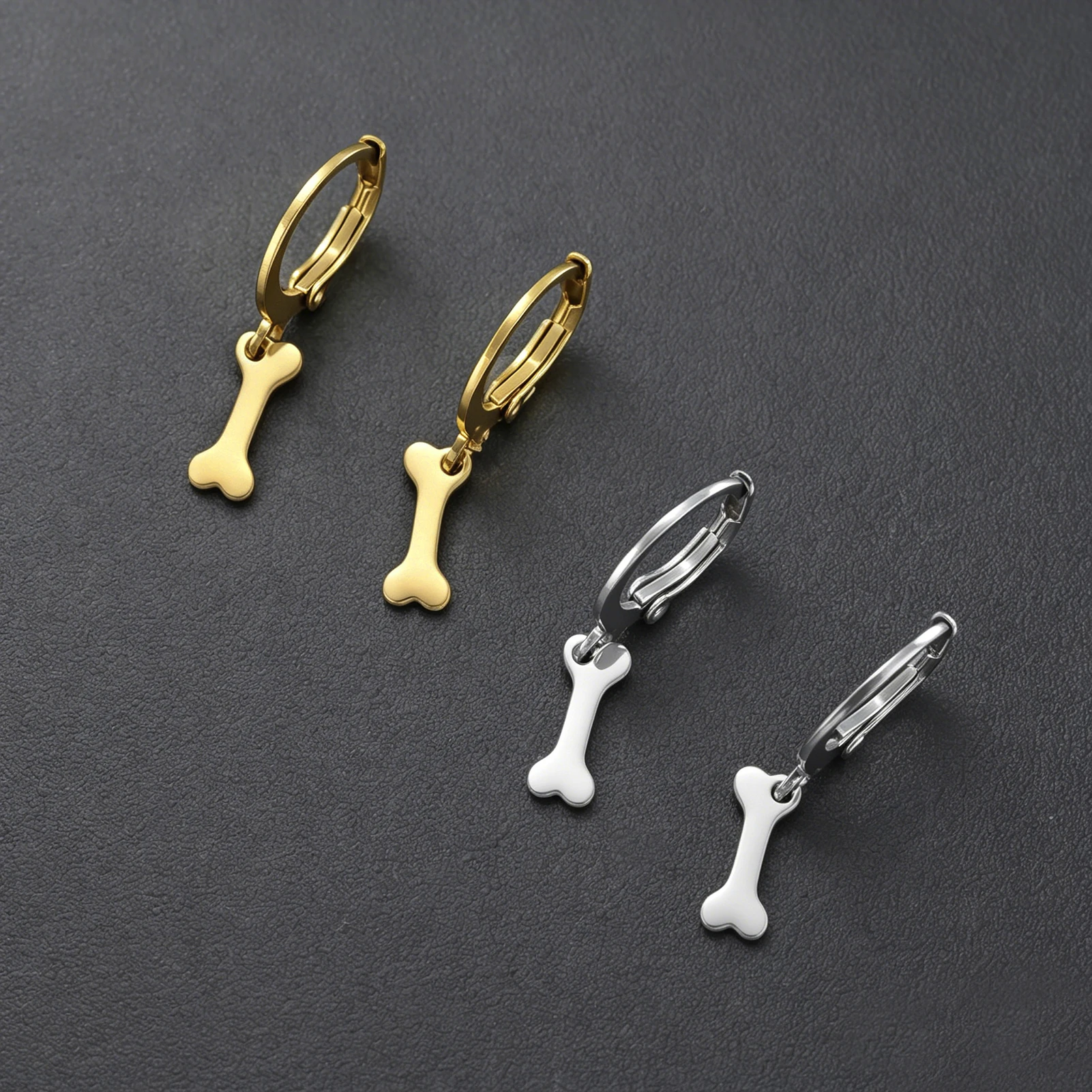 1Pair Dog Bone Small Pendant Flat Head Narrow Ear Buckle Earrings Stainless Steel Animal Bone Pendant Earrings Women's Jewelry