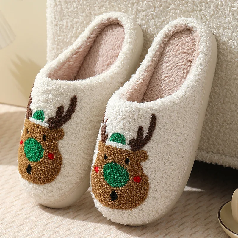 2024 fall and winter Christmas deer cotton slippers men and women home couple indoor cartoon elk warm slippers winter female