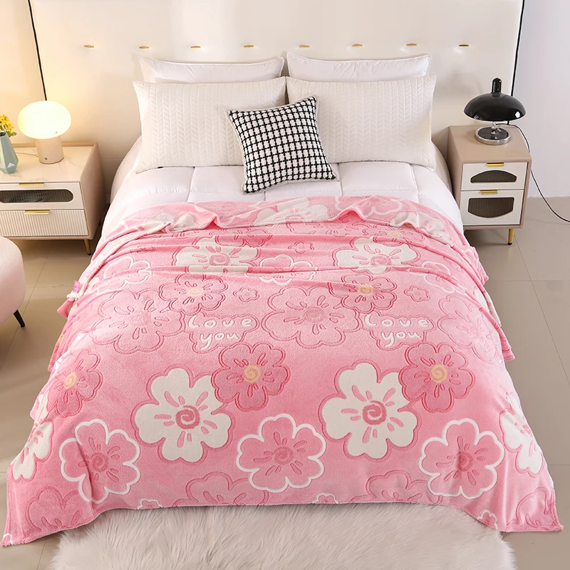 Flower Printing Flannel Blanket Soft Skin-friendly Bed Sofa Warm Throw Blanket Bed Sheet Bedspread Summer Winter Blanket