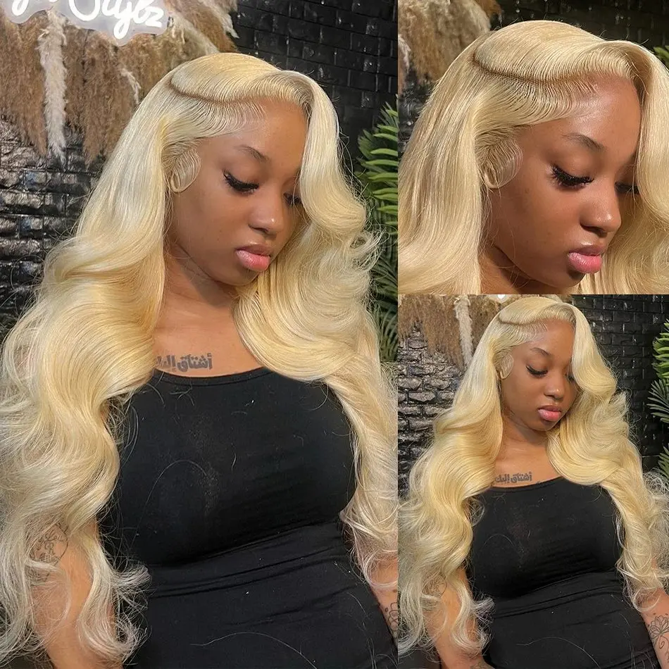 Blonde 613 150 Density HD Lace Wig 13x6 Human Hair 13X4 Frontal Blonde Colored   28 Inch Body Waves Glue-Free Waves Wig