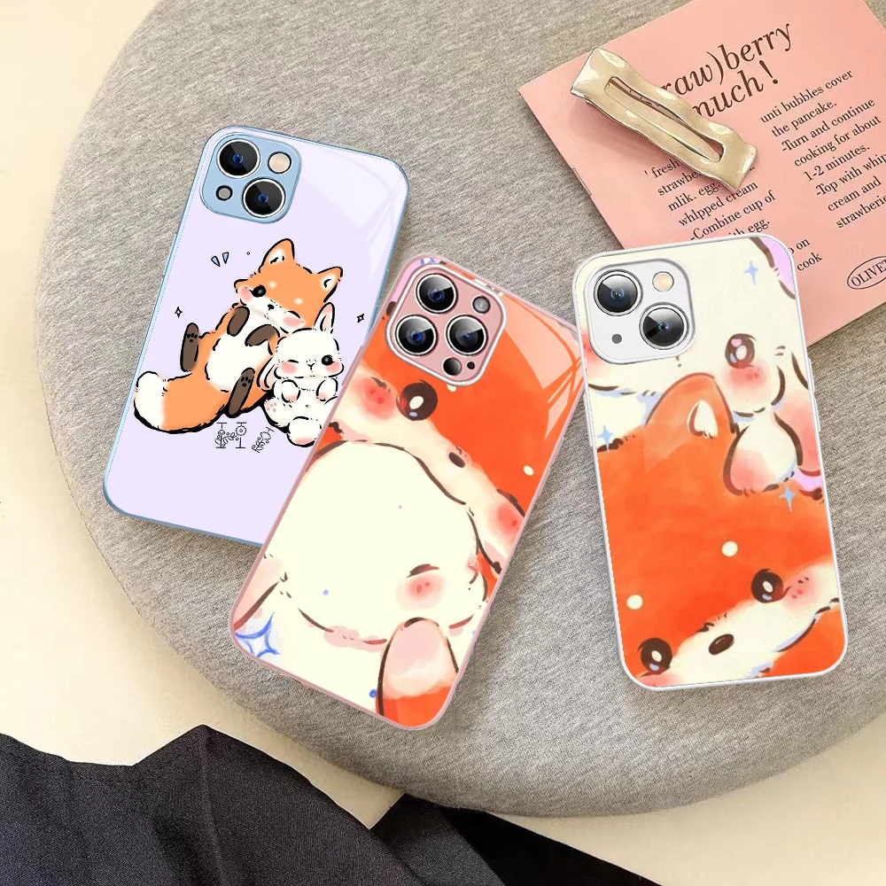 

Couple Cartoon Phone Case Tempered Glass For Iphone 14 13 12 11 Pro Mini XS MAX 14Plus X XS XR Cover