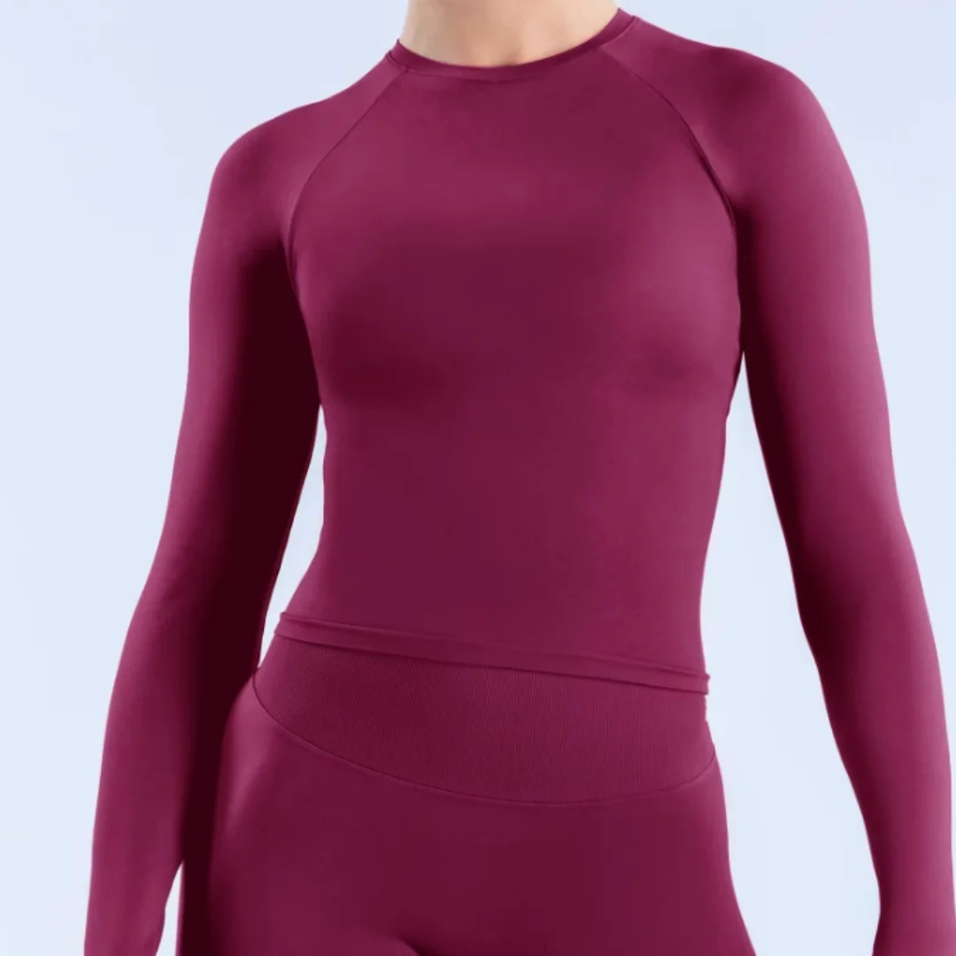 

DFVYRA Seamless Yoga Suit Long Sleeve round Neck Thumb Hole Sports Fitness Naked Long Sleeve Suit for Women