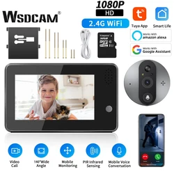 WSDCAM-Tuya Campainha de Vídeo Inteligente, Câmera Peephole WiFi, Áudio Bidirecional, Campainha, Detecção de Movimento, Registro, Visão Noturna, Segurança Doméstica