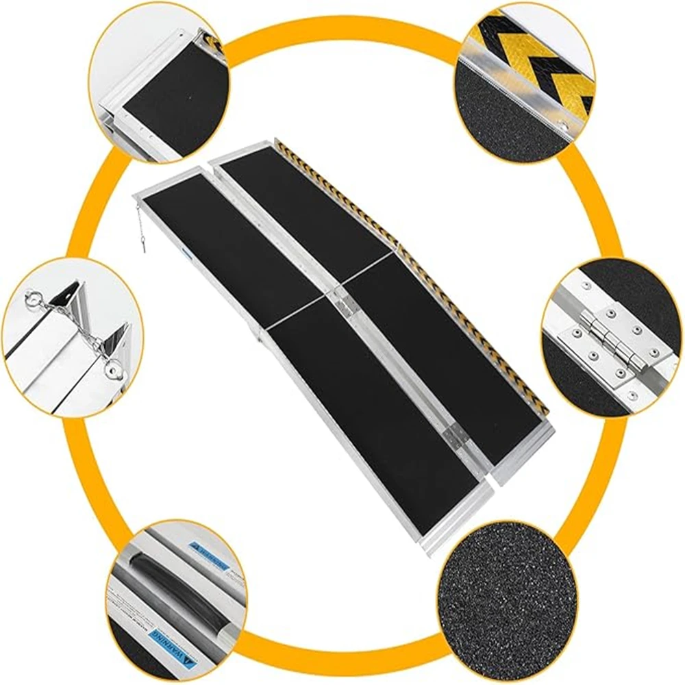 5FT Wheelchair Ramp for Home Steps, Portable Aluminum Wheelchair Ramp with Non-Skid Surface and Reflective Strips