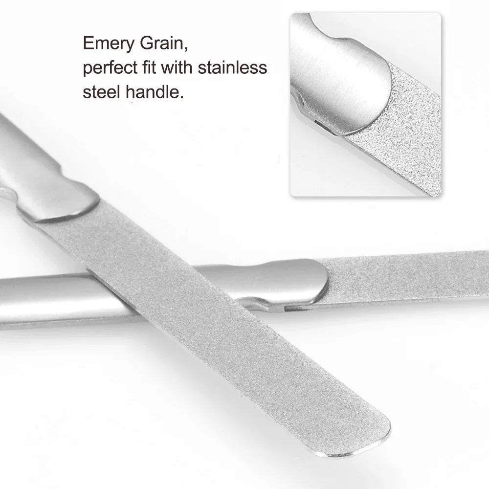 1 ชิ้นสแตนเลสสตีลคู่ด้านข้างเล็บแฟ้มทําเล็บมือเล็บเท้าโลหะแฟ้ม Polish Remover บัฟเฟอร์ Professional Finger Toe Care เครื่องมือ