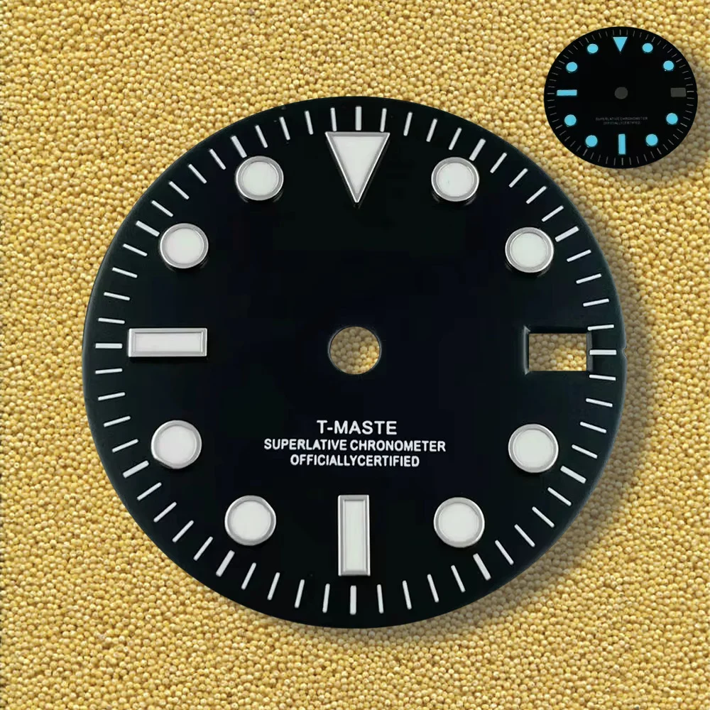 28.5mm S Logo black GMT Dial Fit NH34 Japanese Movement Ice Blue Luminous Watch Modification Accessories