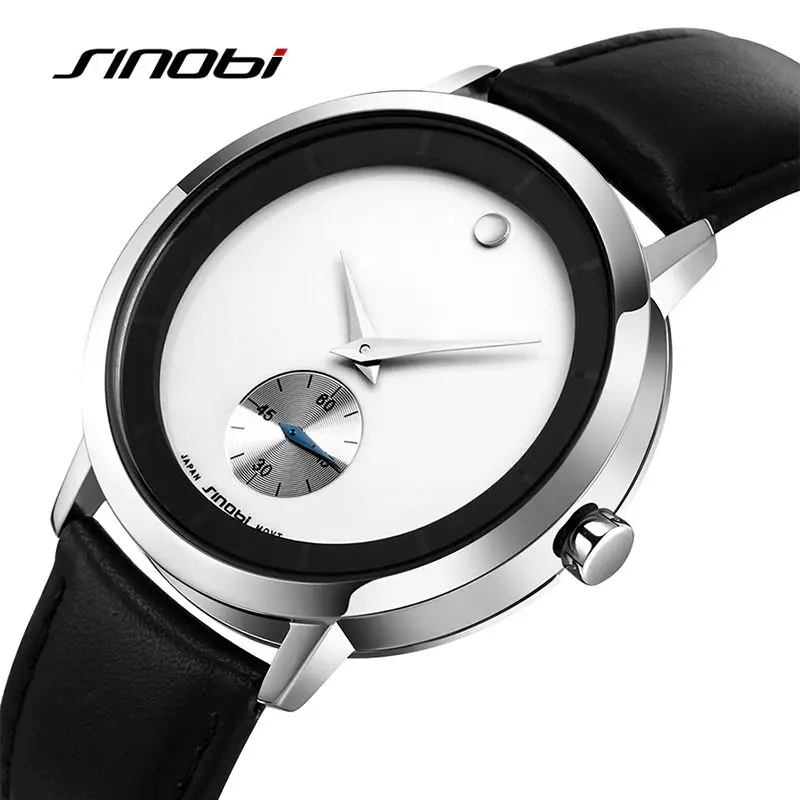 SINOBI Original Men\'s Quartz Watches Fashion Leather Strap Mans Wrist Watches Simple Brand Design Male Clock Relogio Masculino