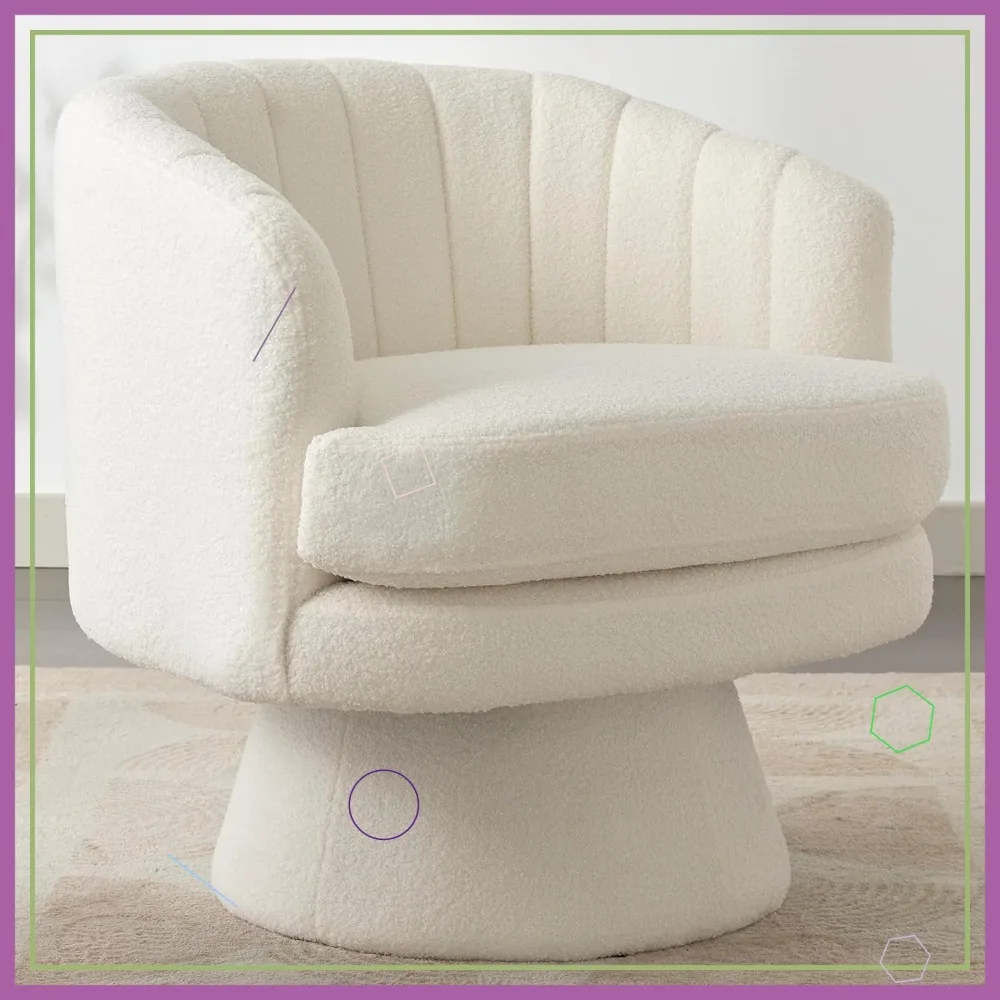 Seat 360° Swivel Barrel Chair with Soft Sherpa Cushion, Modern Round Armchair