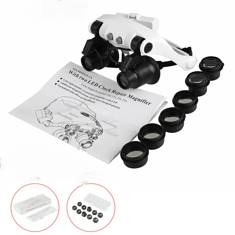 Lupa Óculos Lupas de Medição Lente Lupa 10x 15x 20x 25x com Led Joalheiro Relógio Reparação Lupa Eyewear
