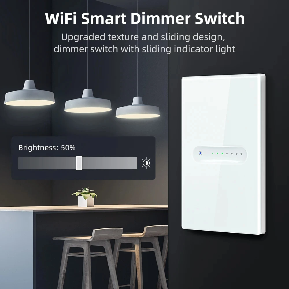 AVATTO Tuya WiFi Smart Dimmer Switch Glass Touch Panel 1/2 Gang Dimmer Switch APP Remote Control Works With Alexa Google Home