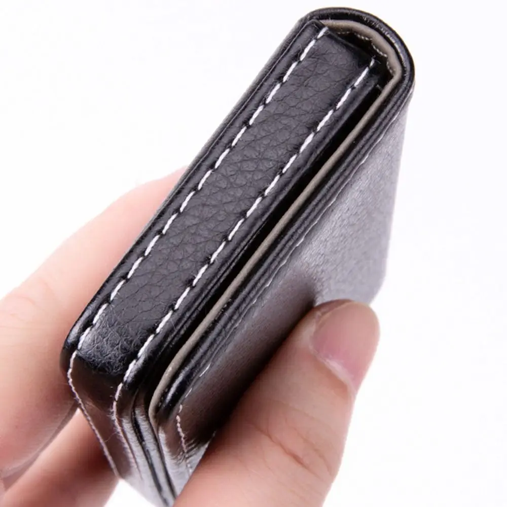 حافظة بطاقات عمل من جلد البولي يوريثان عالية الجودة، صندوق بطاقات معدني محمول، حامل بطاقة الائتمان للنساء والرجال