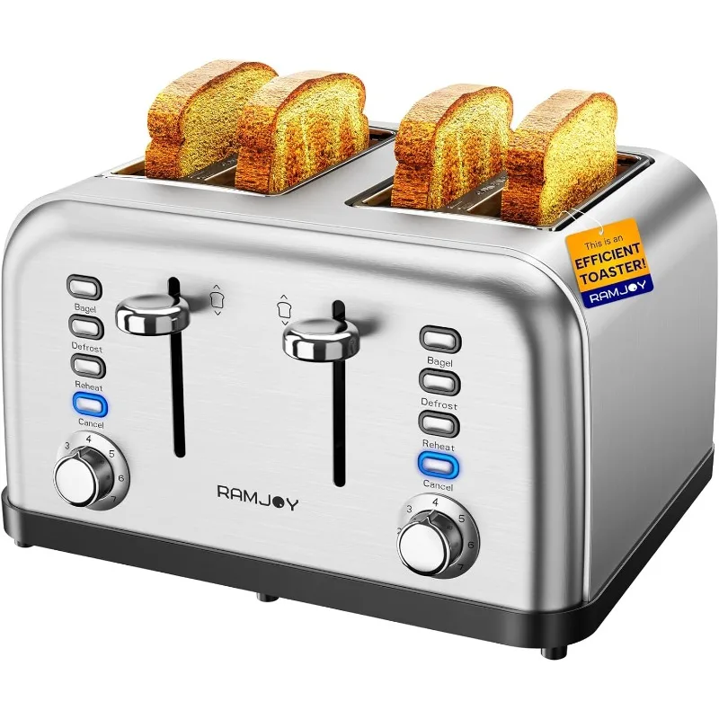 

Toaster 4 Slice, Dual Independent Controls, Extra Wide Slot Toasters for Bagel, Bread, Waffles,7 Shade Settings,4 Main Functions