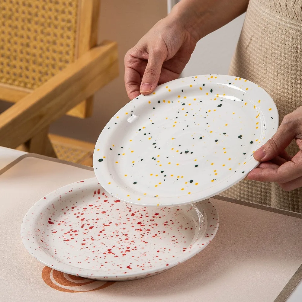 Ink-splashing Wind 8-inch Disc Korean Dim Sum Dessert Plate Breakfast Ceramic Steak Plate Kitchen Table Decoration Storage Tray