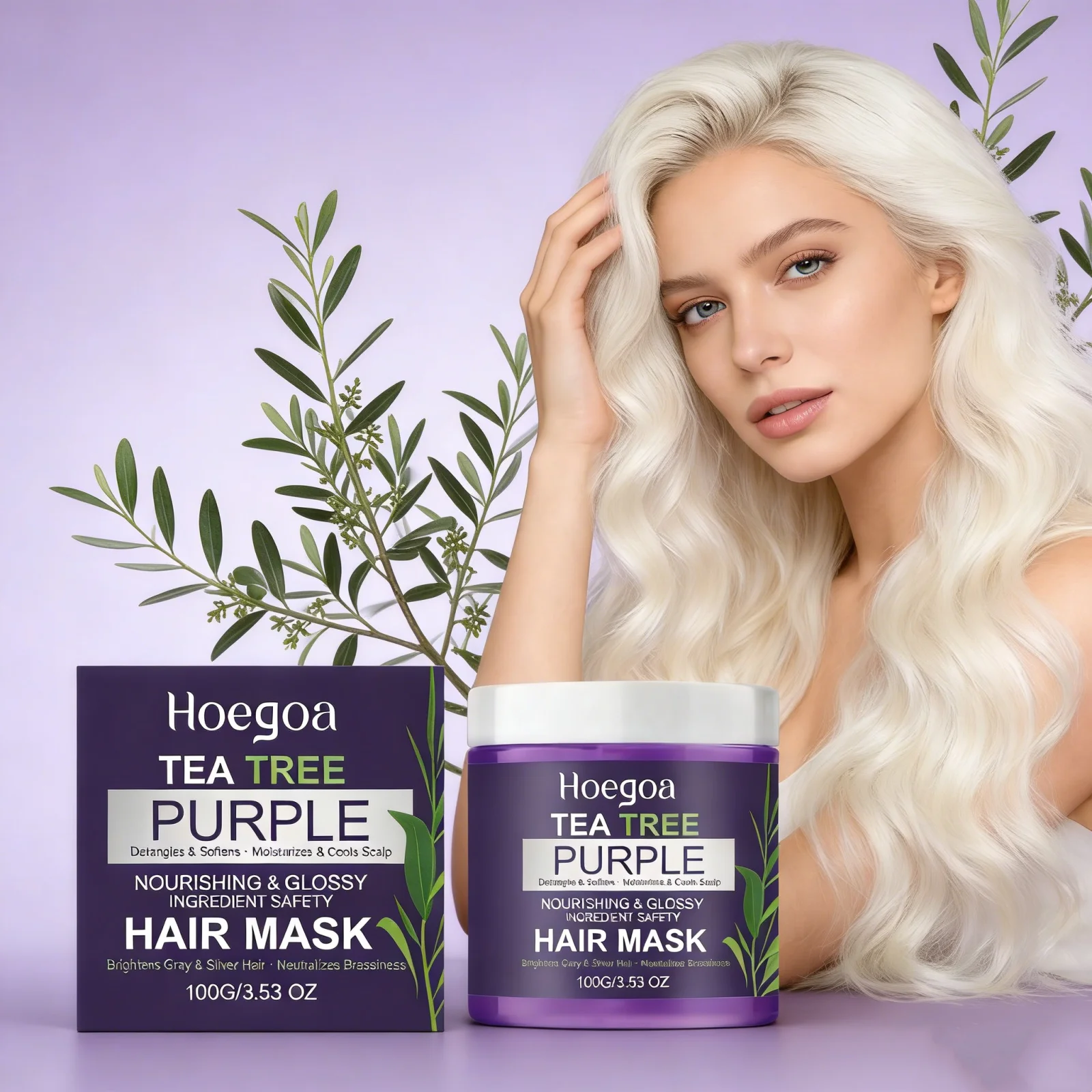 

Deep Repair Purple Hair Mask Natural Tea Tree Extract Neutralize Yellow Nourishing Dry Improve Elasticity Smooth Hair Care Mask