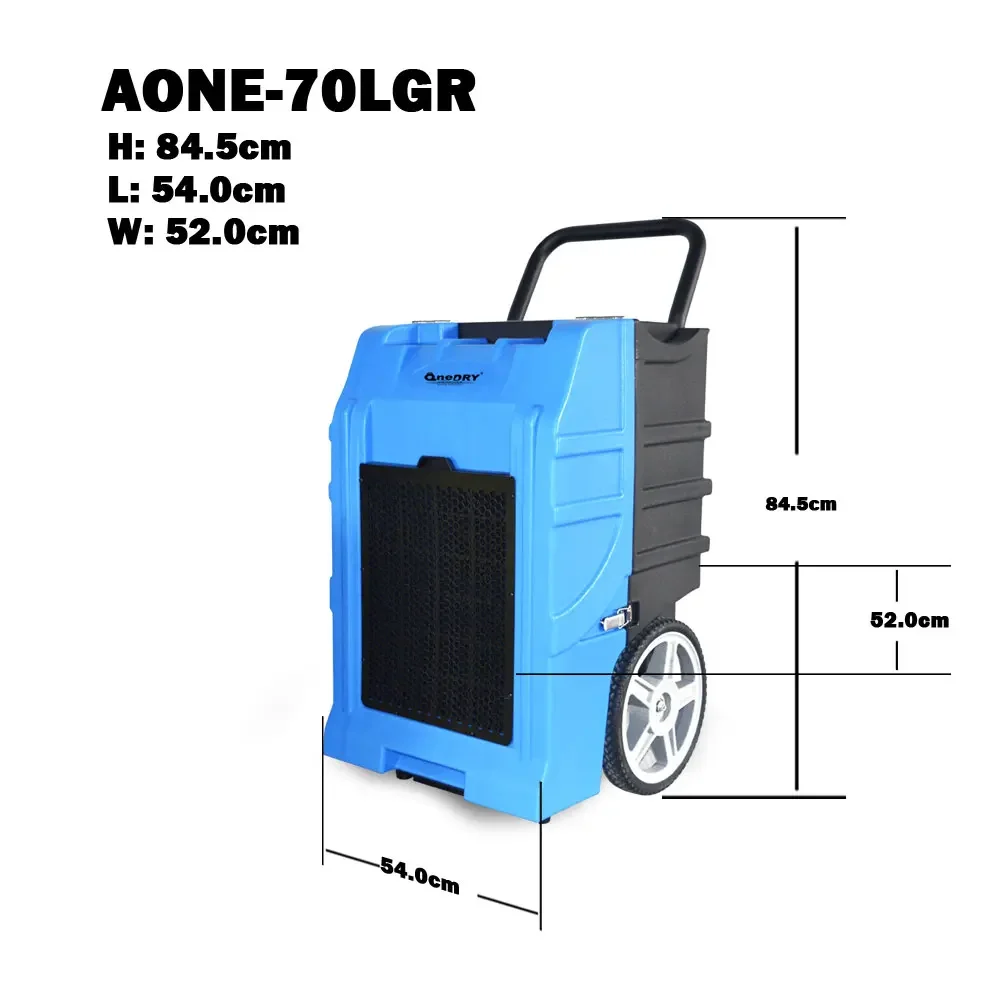Onedry 70L Metal Movable CE Certified R290 Dehumidifier Industrial Commercial Grade Dehumidifier with Big Wheels and Handle