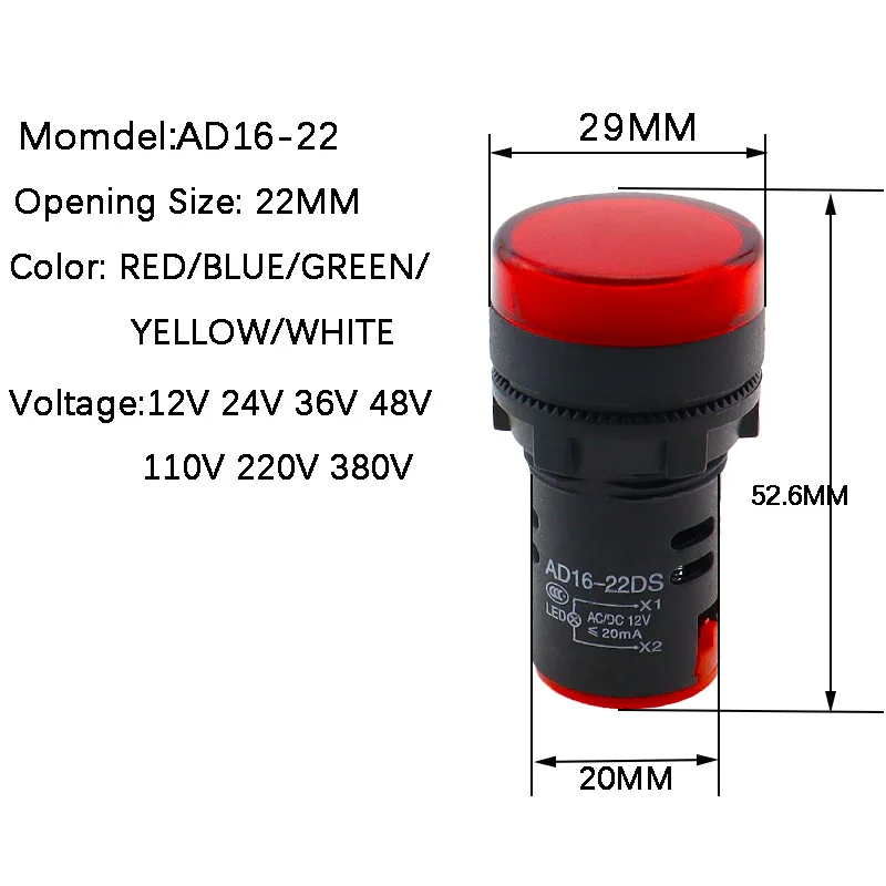 1 Stück Panel Mount LED Power Indicator 12V 24V 110V 220V 380V 22mm Pilot Signal Licht Lampe AD16-22 Rot Blau Weiß Grün Gelb