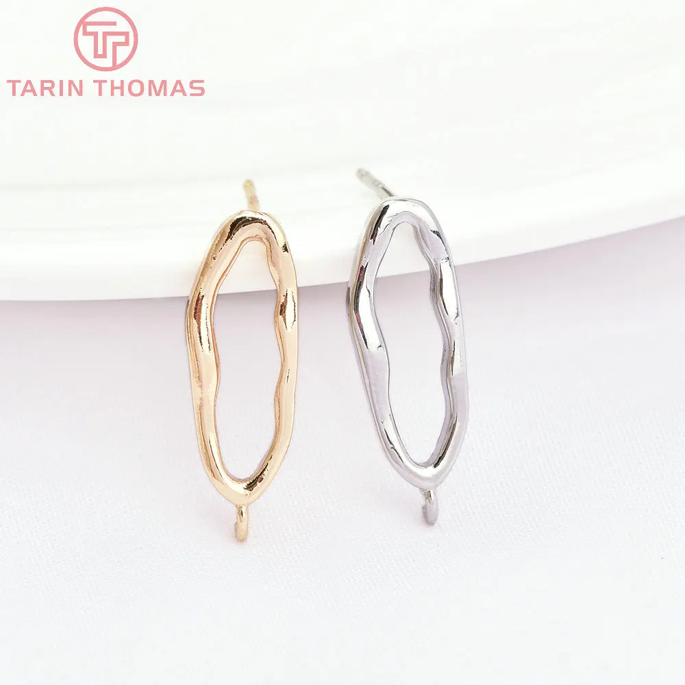 (6657) 6PCS 6.5x19MM 24K Gold Color Brass Long Irregular Stud Earrings High Quality Jewelry Findings Accessories