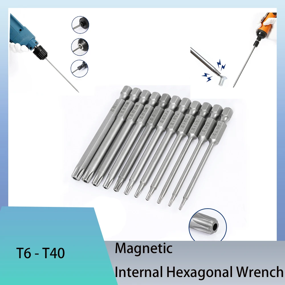 1Pcs T6 T8 T9  T10 T15 T20 T25 T27 T30 T35 T40 Magnetic Torx Screwdriver Head Electric Screwdriver Head Long 50mm-150mm