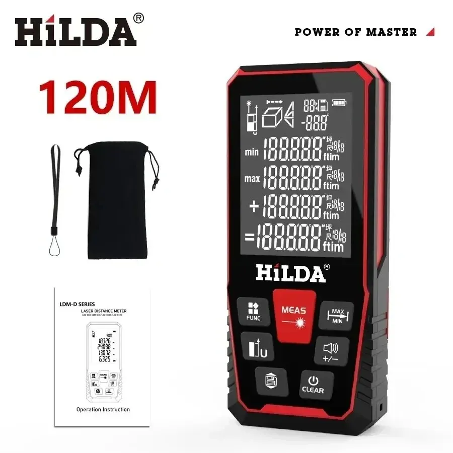 HILDA 50M/100M/120M Laser Rangefinder Distance Meter Laser Tape Range Finder Building Professional Meter Laser Ruler Test Tool