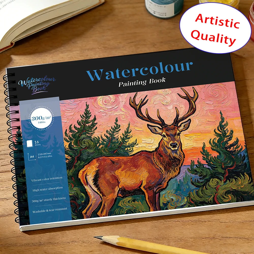 A4 A5 Dual Sizes 300gsm Cotton Watercolor Sketch Book 16 Sheets, Tear Resistant Washable Thick Paper for Impasto Glaze Painting