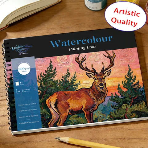 A4 A5 Dual Sizes 300gsm Cotton Watercolor Sketch Book 16 Sheets, Tear Resistant Washable Thick Paper for Impasto Glaze Painting