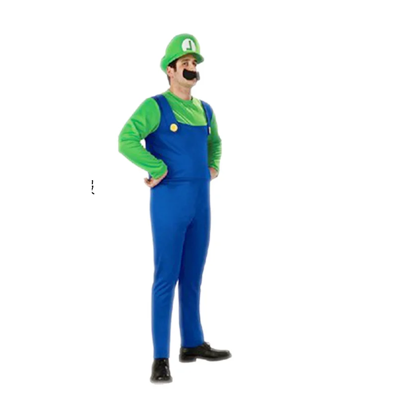 Costume de Super Luigi Cosplay pour Homme et Femme, Combinaison Adulte, Chapeau de Barbe, Ensemble d\'Halloween pour Enfant