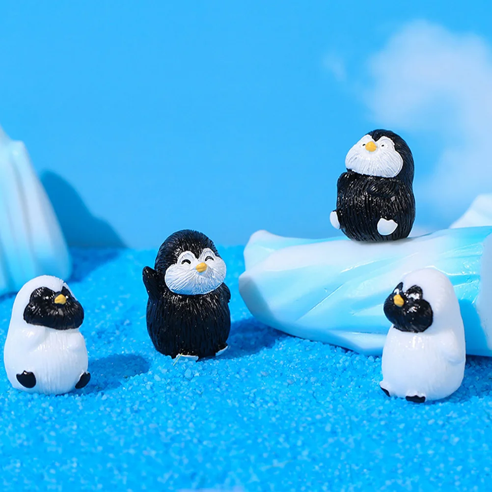 

4Pcs Penguin Statues Resin Animal Decor Compact Cute Garden Micro Landscape Accessories Indoor Delicate Animal Ornament