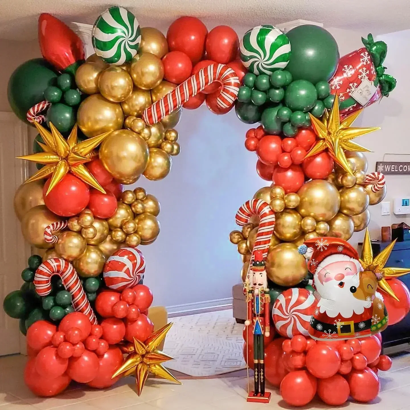 Kit arco ghirlanda di palloncini natalizi Rosso Verde Lolipop Cono Stella Palloncini foil Capodanno Decorazione per feste di Natale Regali