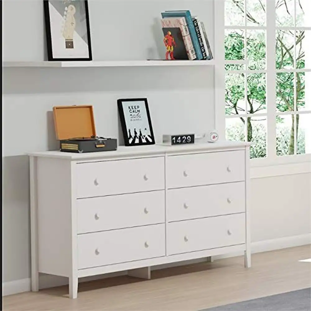 6-Drawer Dresser White Dove Gray Pine Veneers Wooden Knobs Classic Finish Durable Lightweight Safety Standards Easy Assembly