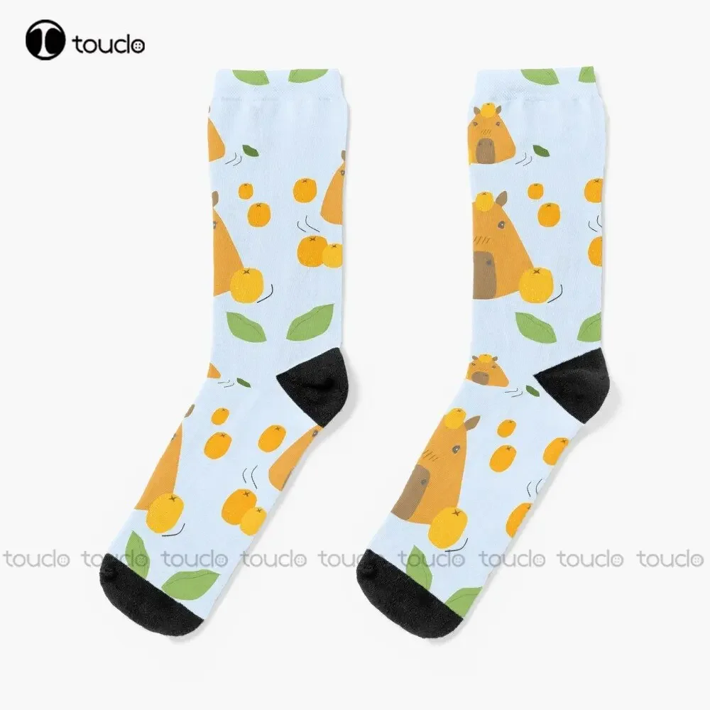 Capybara Bath Wiht Yuzu Softball Socks Personalized Custom Unisex Adult Teen Youth Street Skateboard Socks Funny Art