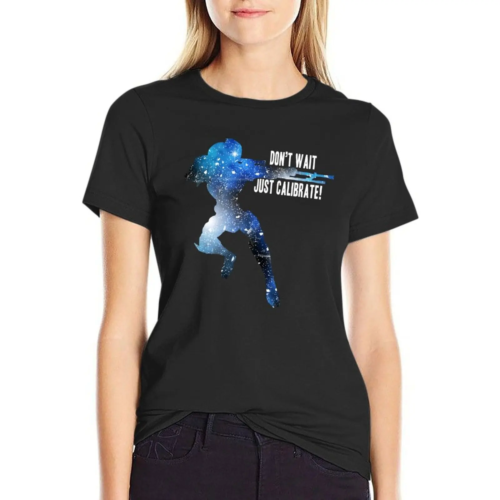 Mass Effect Silhouettes, Garrus - Don't Wait, Just Calibrate! T-Shirt shirts graphic tees anime clothes tshirts for Women