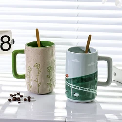 Hand Painted Vintage Ceramic Mugs Large Capacity 500ml Personalized Handmade Art Big Breakfast Cup For Tea Milk Coffee Best Gift