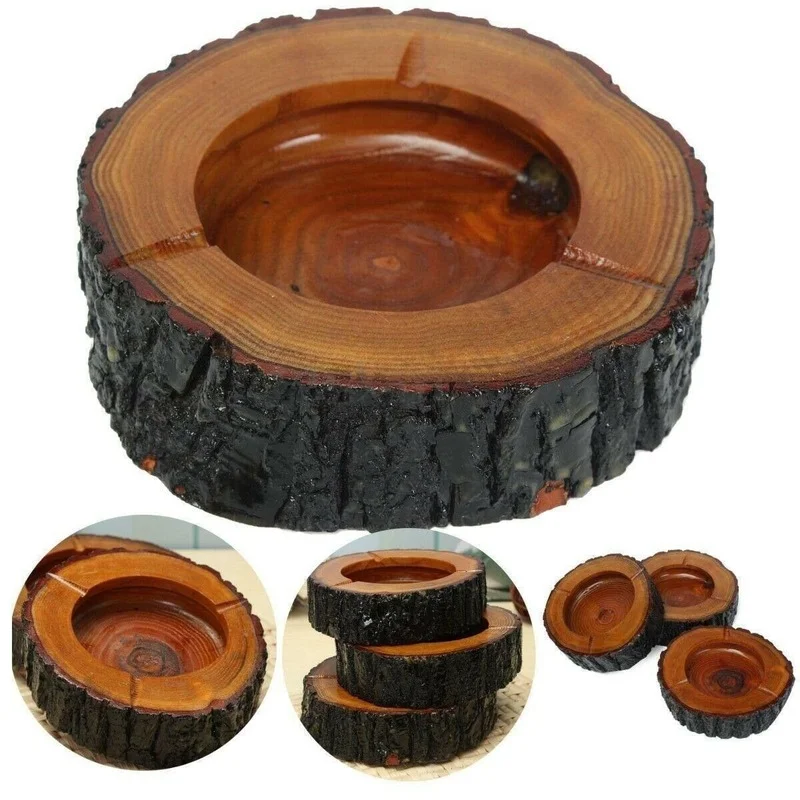 Wooden Ashtray Round Tobacco Cigarette Ashtray Winter Home Smoking Accessories