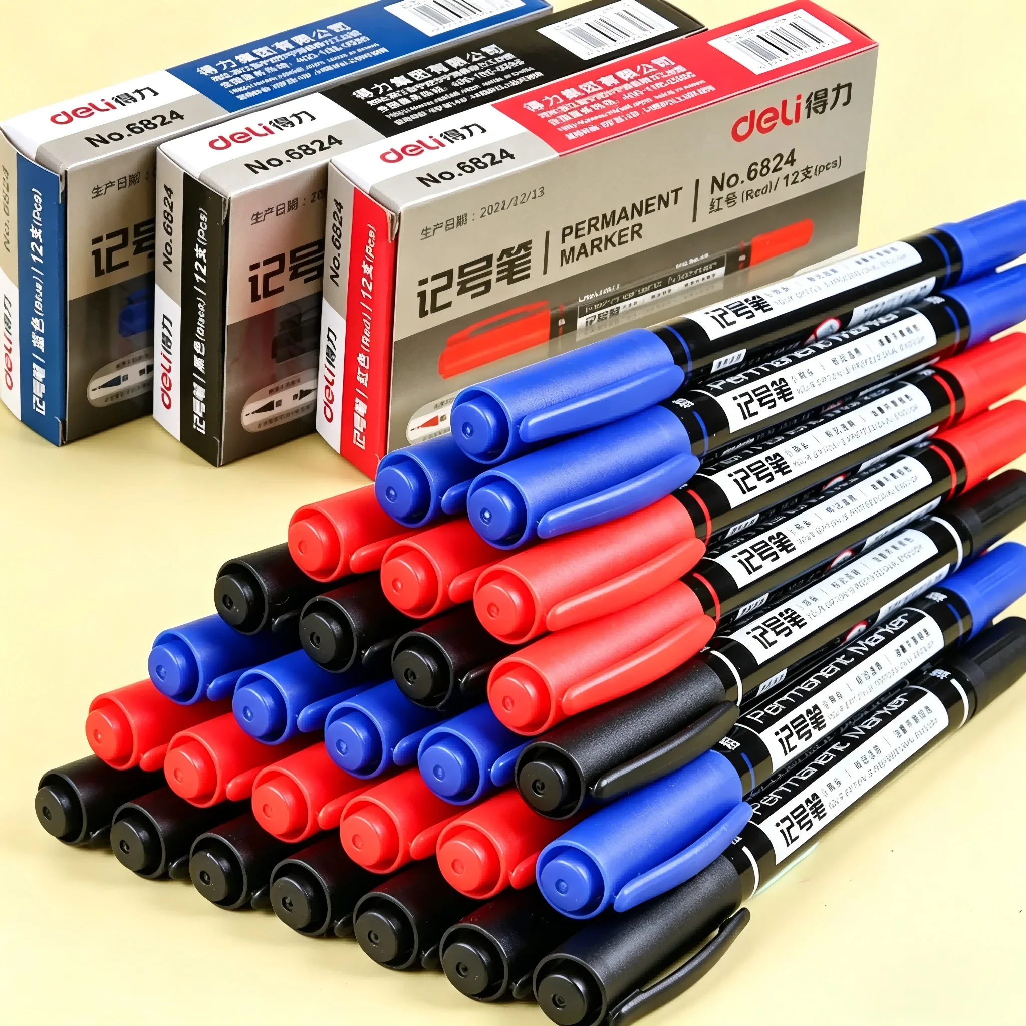 6824 Double Ended Marker Pen Mini Red Black Blue Color Oil Based Quick Dry Graffiti Sketch Line Markers 12PCS Box