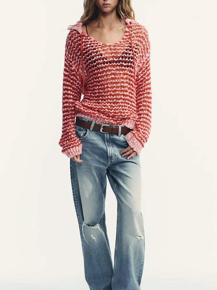 

Европейский и американский стиль, осенняя новая модная тенденция, женская одежда, полый универсальный свитер с воротником-поло