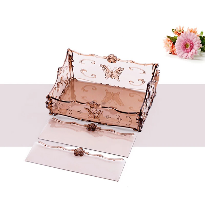 Transparent Flower Plastic Cosmetic Storage Box, Desktop Makeup, Perfume Organizer, Multi Grid, 1Pc