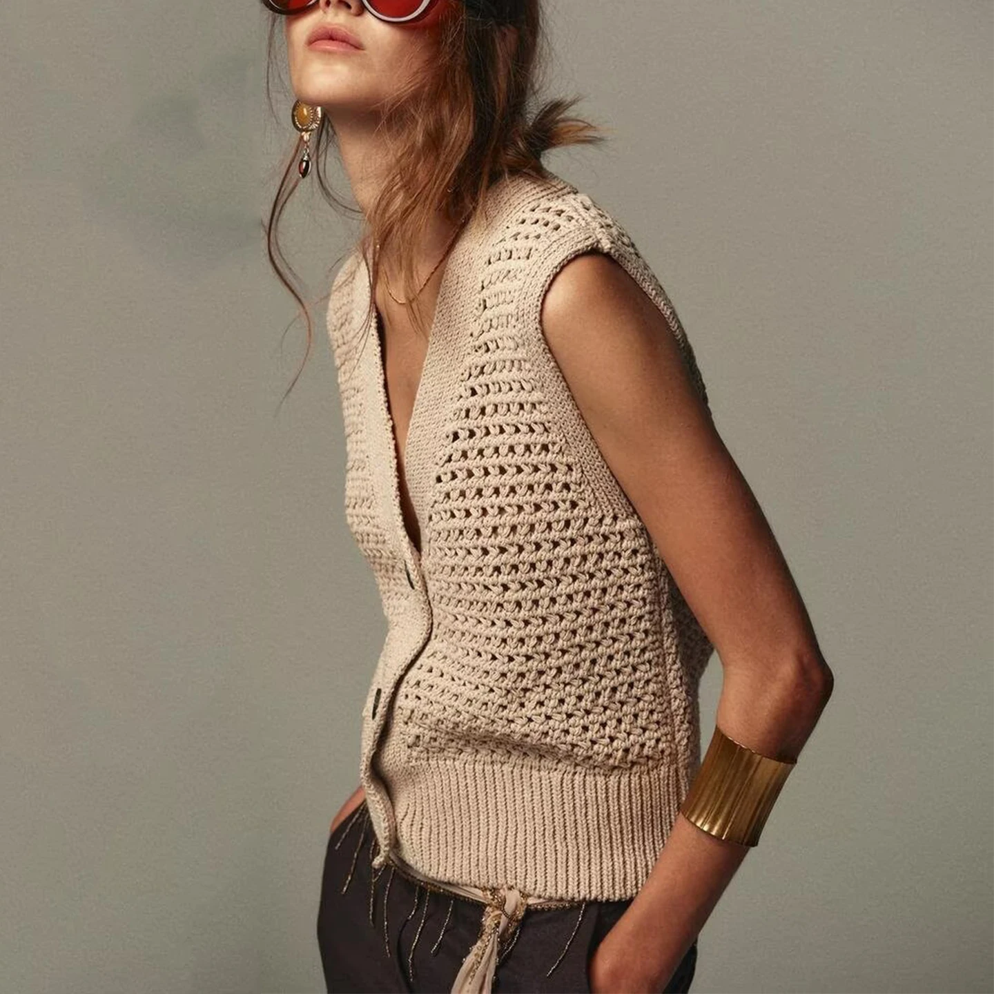 

Casual Knitted Vest 2025 Autumn New Sle Women's Faionable Open Front Sweater Vest Versatile Leisure Wear by Z