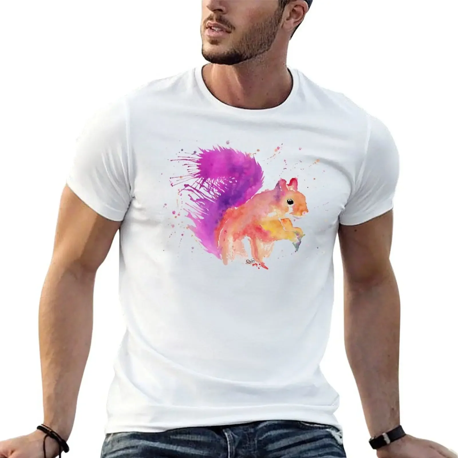 

Red Purple Squirrel T-Shirt cotton man t-shirts funny shirt cotton T-shirts for men cotton