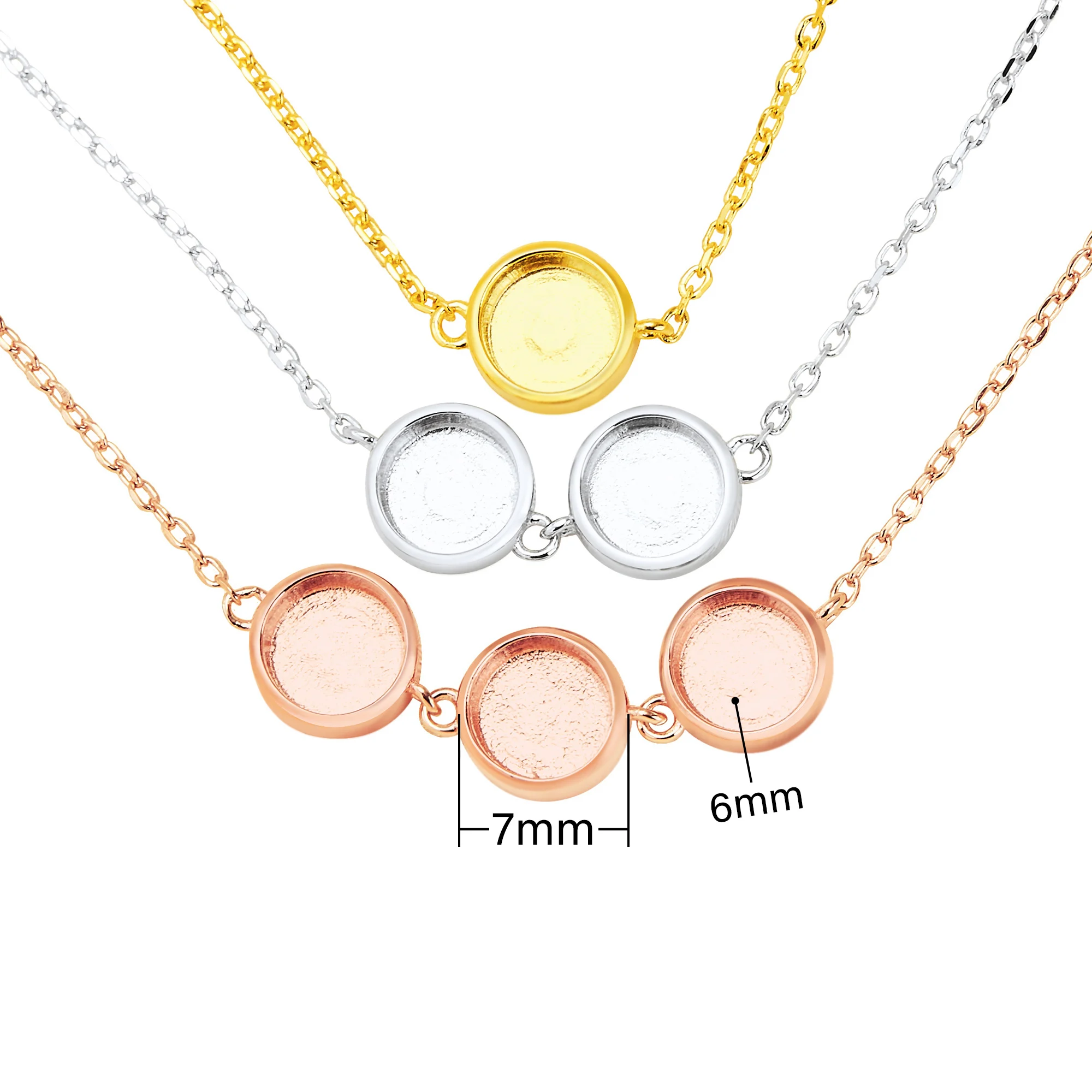 6MM Round Keepsake Mother Milk Bezel Settings for Resin Solid 925 Sterling Silver DIY Pendant Bezel with Necklace 1411304
