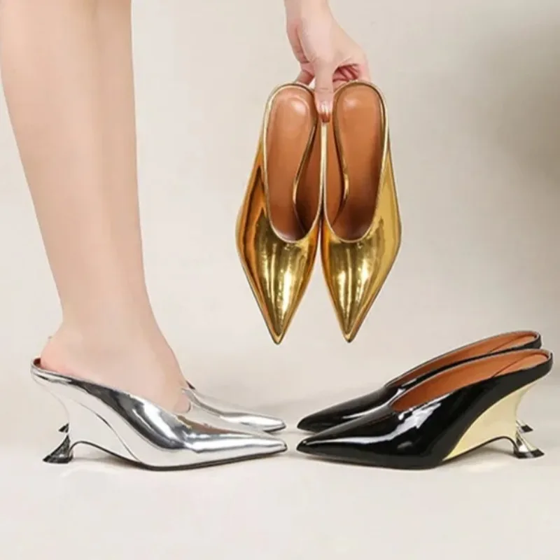 

Fashion Luxury Shoes for Women Platform Wedges High Heels Women Slippers Concise Shallow Pointed Toe Party Dress Ladies Shoes