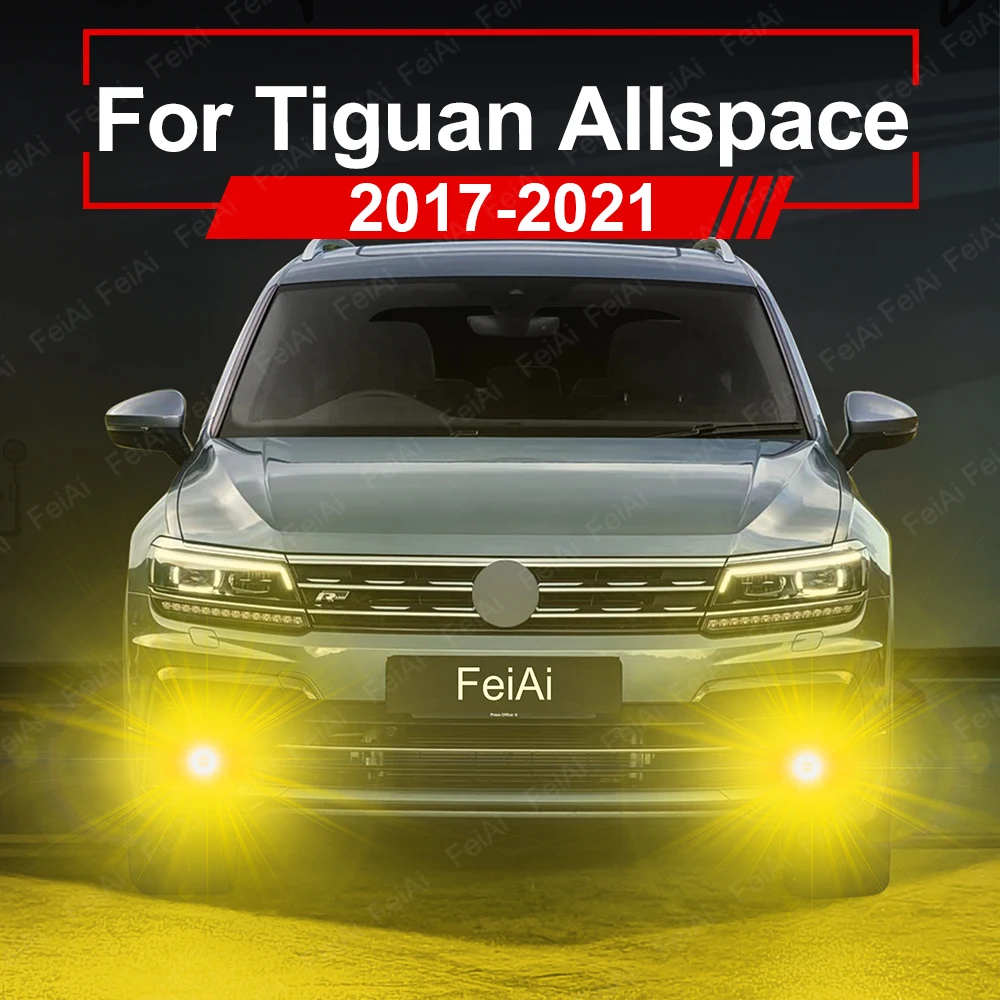 LED Front Fog Lights For Volkswagen VW Tiguan Allspace 2017 2018 2019 2020 2021 Tuning Accessories Dual Color Fog Light Bulbs