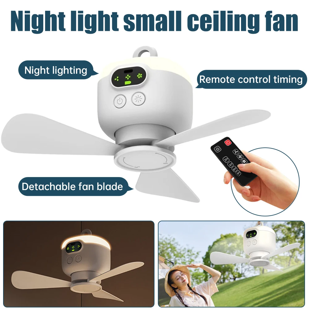 

Remote Control Ceiling Fan 8000mAh Capacity Fan Light Removable Blades Fan Lamp Rechargeable 3 Speed Wind Tent Hanging Fan