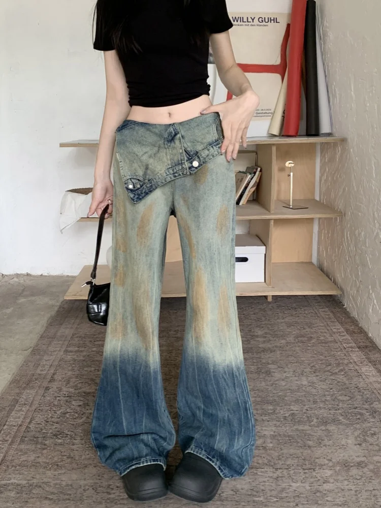 

2025 Ropa Y2K Streetwear Washed Blue Distressed Baggy Jeans Pants For Women Clothing New Rock Lady Denim Trousers Pantalon Femme